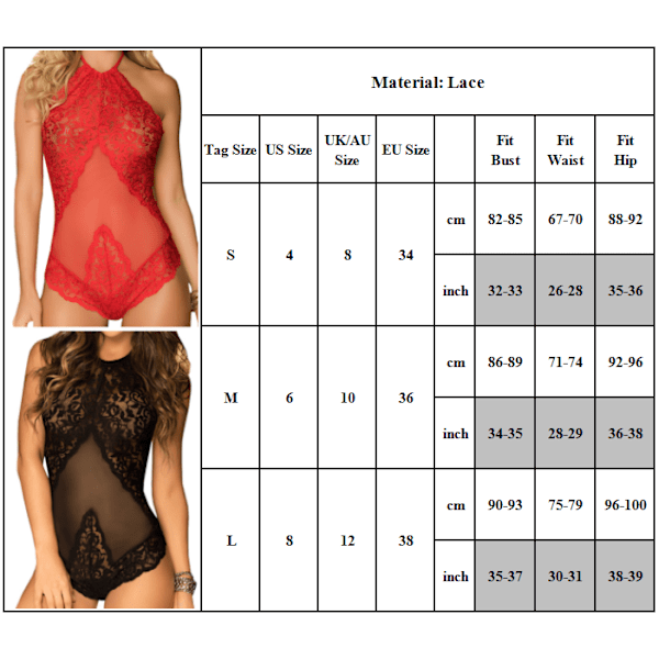 Kvinnors spetsunderkläder ärmlös babydoll nattkläder sovkläder red M