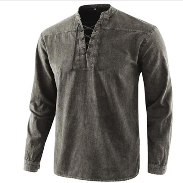 Herr långärmad skjorta i ren bomull retro stil grey M