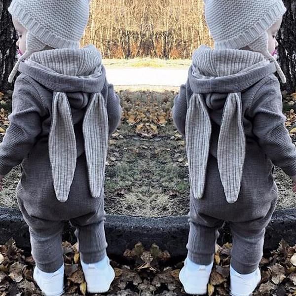 Baby Romper Cartoon Kanin 3D Öra Hoodie 1Piece Dragkedja Body grey 66cm