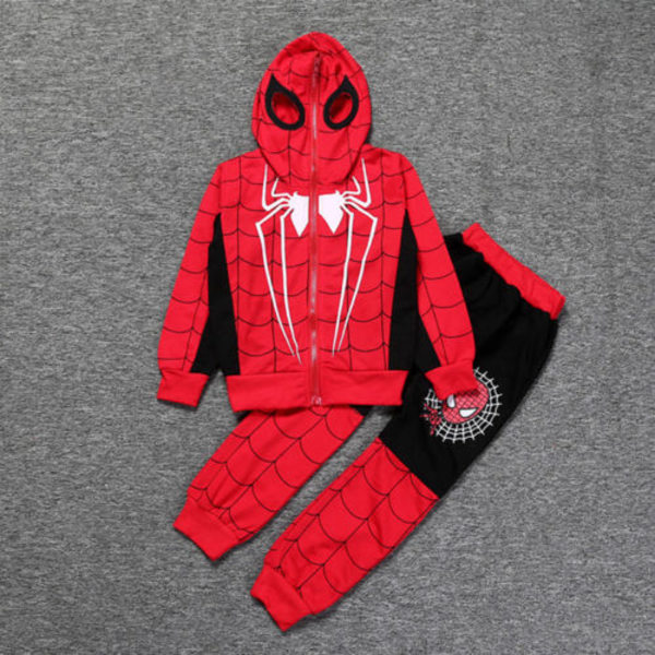 Spiderman Pojkar Barn Joggingdräkt Träningsoverall Sweatshirt Outfit Set red 130cm