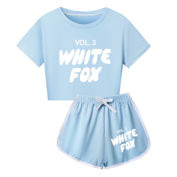 T-shirts med tryck och korta ärmar + shorts Sportkläder Set 5-14 år Barn Tonåringar Flicka Träningsdräkt Light Blue 110cm