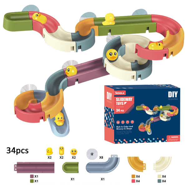 Duck Slide Bath Toy Track Brick Set För barn Roligt DIY 34st/ set