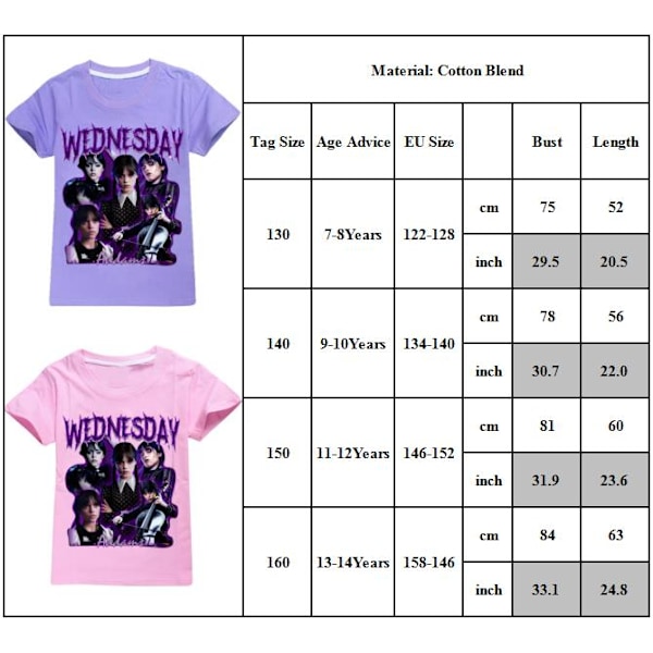 Barn Pojkar Flickor Onsdag Säsong Tryck T-shirts Casual Toppar black 140cm