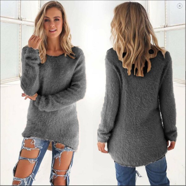 Dam Långärmad plysch tröja Jumper Pullover Sweatshirt Topp dark gray XL