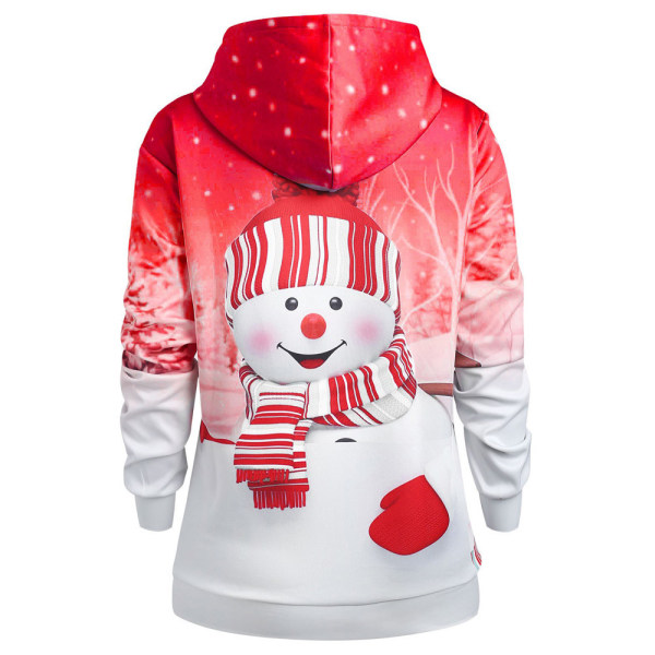 Dam Jul Snowman Gradient Blommig Hood Sweatshirt Topp red 3XL