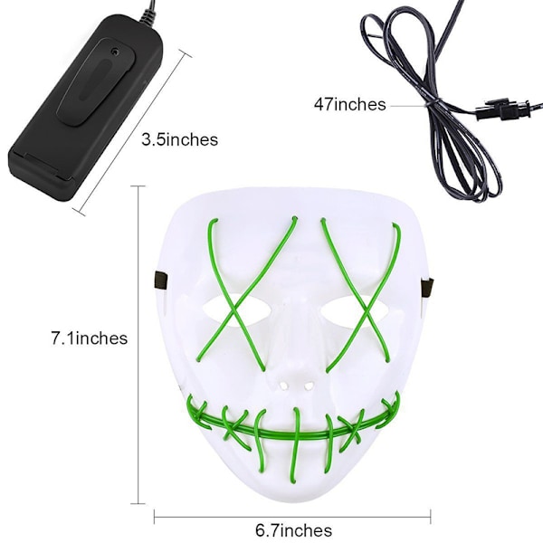 Halloween LED-ljusmask  Maskeradfest Cosplay-kostym Fluorescent green light 16*19.5cm