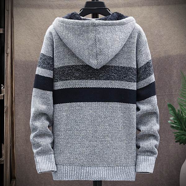 Män Fleece Strip Fodrad Hoodie Kappa Vinter Dragkedja Huva Jacka Toppar Red wine 2XL
