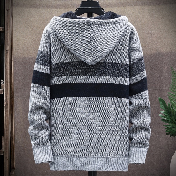 Män Fleece Strip Fodrad Hoodie Kappa Vinter Dragkedja Huva Jacka Toppar Red wine XL