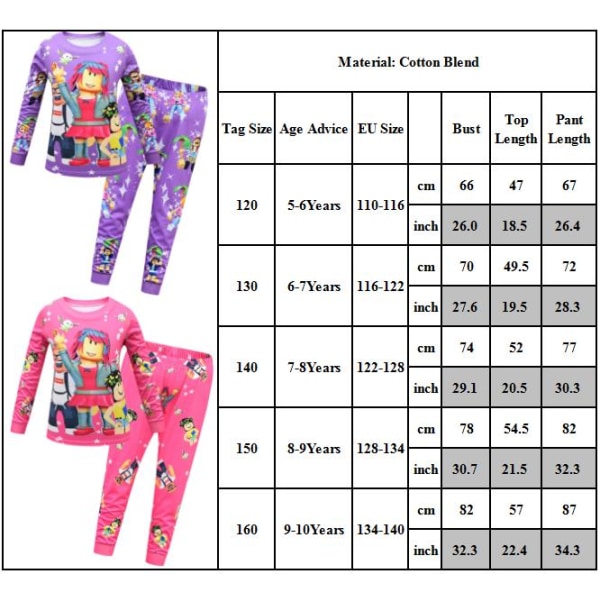 Minecraft Barnkläder Pyjamas Loungewear Pojkar Flickor Sovkläder 2PCS Outfit Rose red 120cm