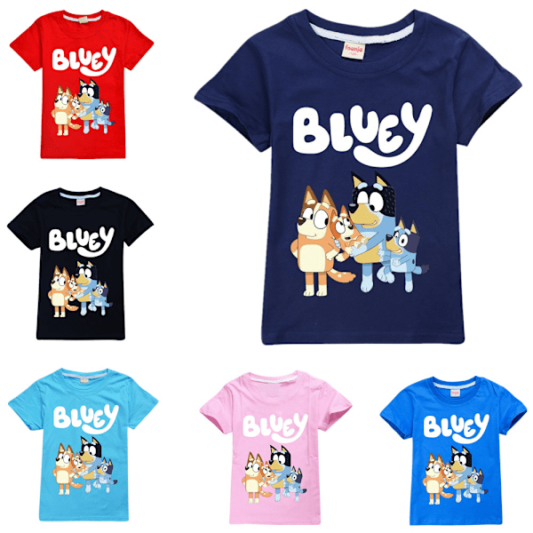 Bluey Pojkar T-shirt Tecknade Toppar Tee Barn Pojkar Flickor T-shirts Barnkläder Sommar Kortärmad Red 100cm