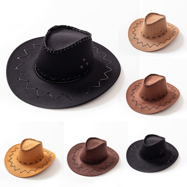 Western Cowboyhatt för män utomhus med bred brättad solhatt dark brown