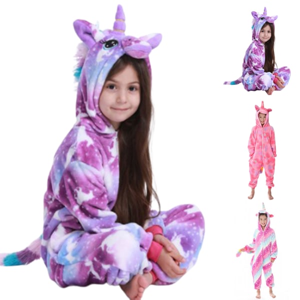 Fleece Barn Flickor Unicorn Cos Kostym Pyjamas Nattkläder Jumpsuit 120cm