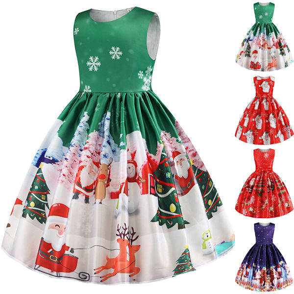 Nyårsflickor Jul Prinsessklänning Fest Retro Höstklänning red 110cm