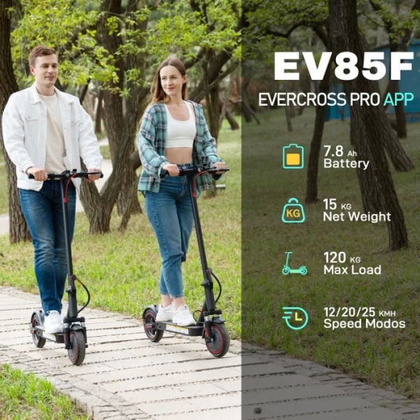 EVERCROSS EV85F 8,5" hopfällbar elektrisk skoter för vuxna med APP 350W 3 hastighetsläge dubbla bromsar och stötdämpare LCD-skärm