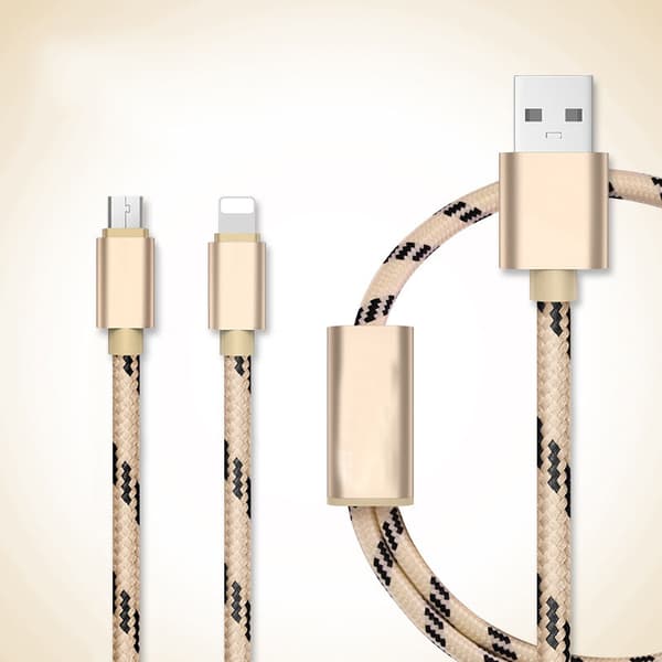 Tiikeripunottu Nylon micro + Lightning -kaapeli Gold