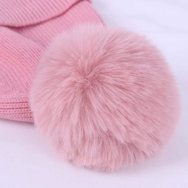 Knitted Hat with Mask Pink one size