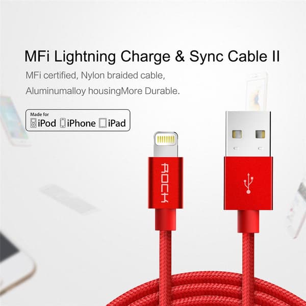 ROCK Charge and Sync Round Lightningkabel II 1m Vit