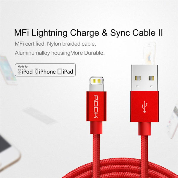 ROCK Charge and Sync Round Lightningkabel II 1m White