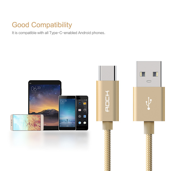 ROCK Nylon USB-C -kaapeli 0,25 m Gold one size