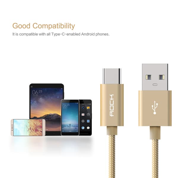 ROCK Nylon USB-C kabel 0,25m Guld one size