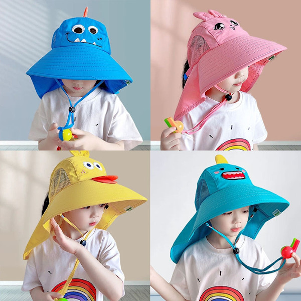 Barnsolhatt med UV-skydd & visselpipa – 3–10 år Rosa