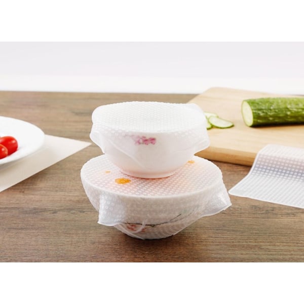 4-pakning Gjenbrukbare Silikonlokk - Fleksibel for Kjøkkenet Transparent