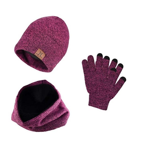 3-delat Winter Beanie Hat Halshandskar Set Mörkgrå one size