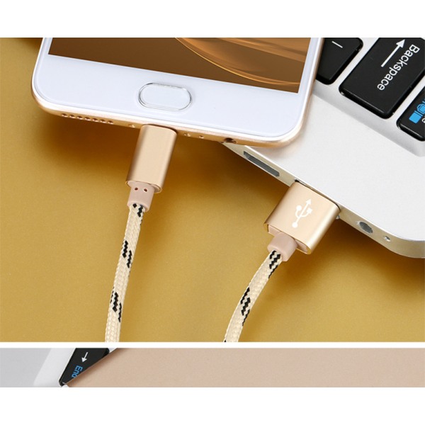 Nylon Tiger Stripes Micro-USB 1m Gold