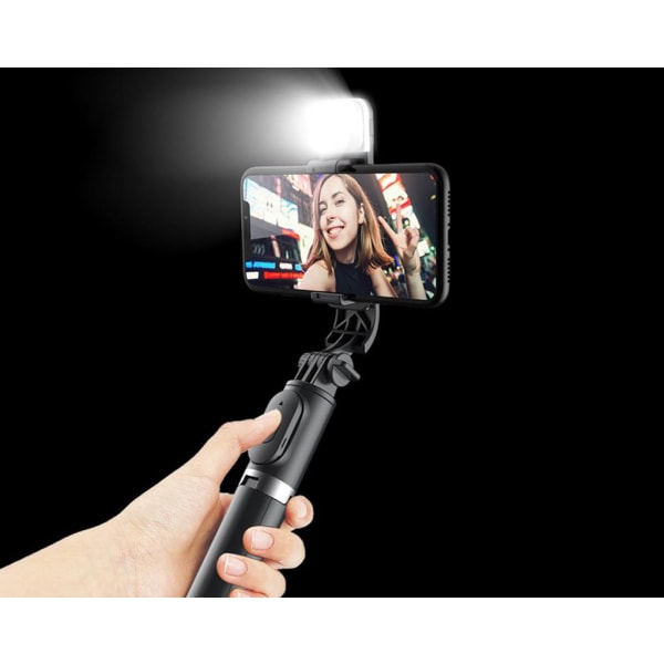 Trådlös Bluetooth Selfie Stång med Ljus Svart one size
