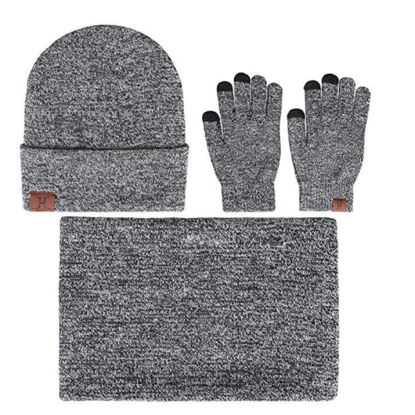 3-delat Winter Beanie Hat Halshandskar Set grå one size