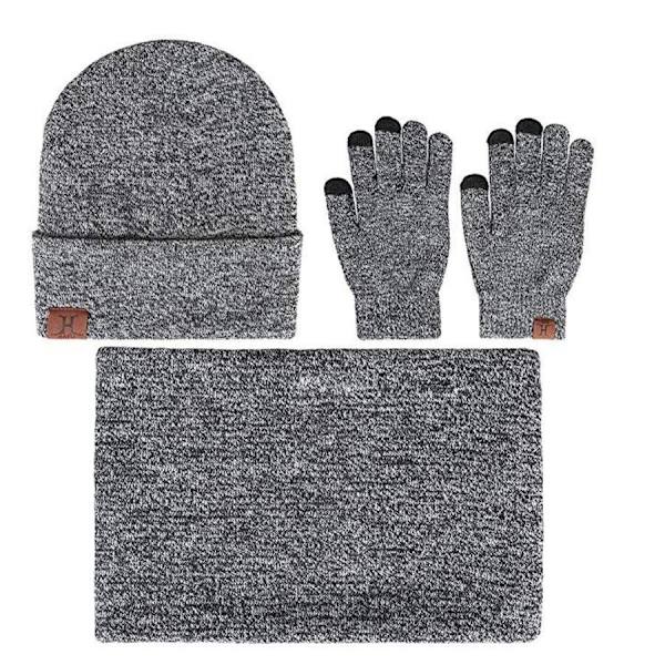 3-delt Vinter Beanie Hat Halshanskersett Grey one size