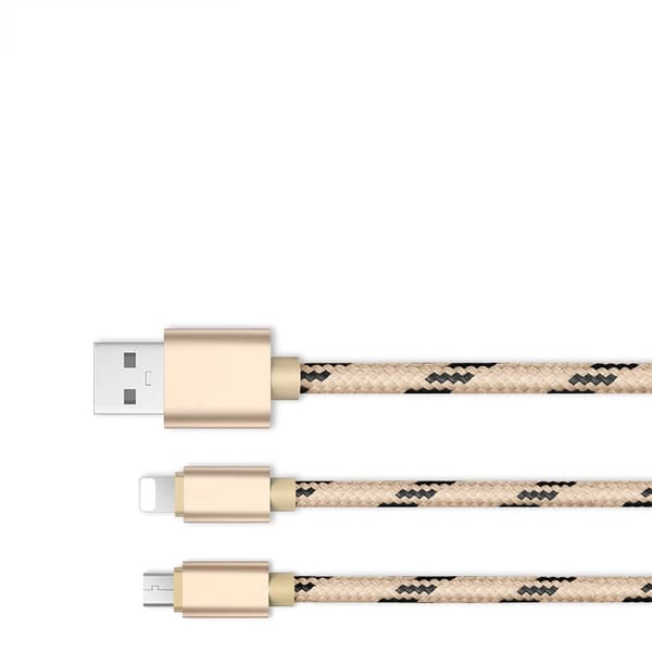 Tiikeripunottu Nylon micro + Lightning -kaapeli Gold