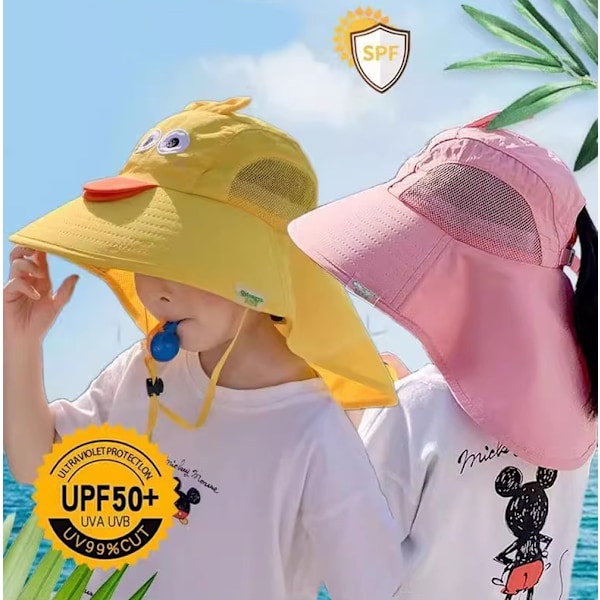 Barnsolhatt med UV-skydd & visselpipa – 3–10 år Rosa