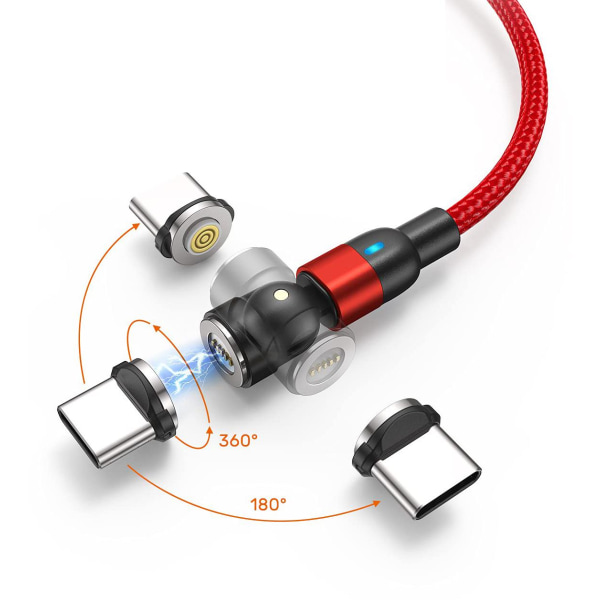 Magnetisk kabel, Lightning + Micro USB + USB-C, 3A Röd one size