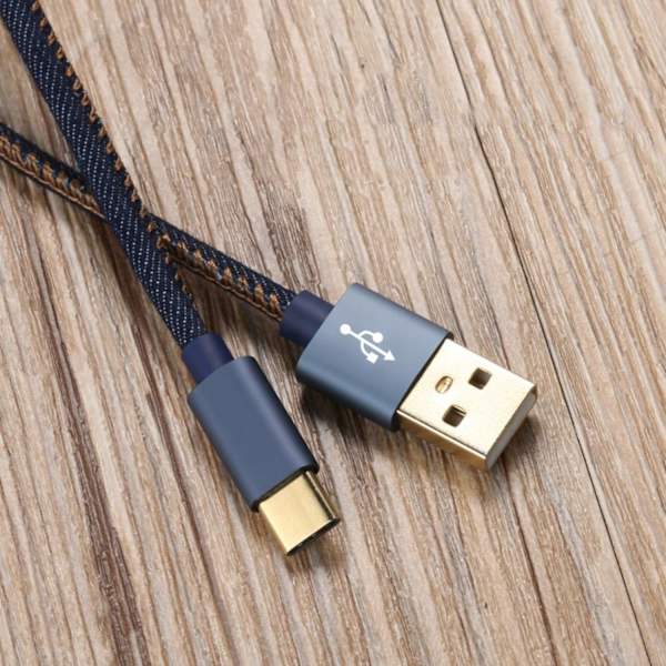 Denimklädd micro-USB kabel - 0,25m Blå