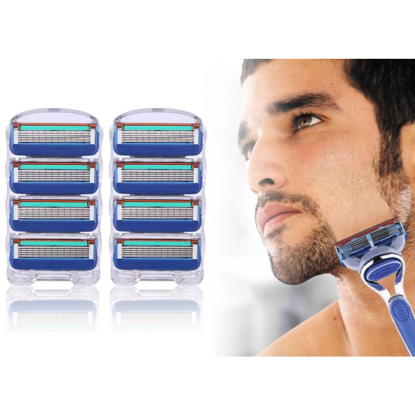 8-Pakke 5-Lags Barberblads Refill, Kompatibel med Gillette Blue