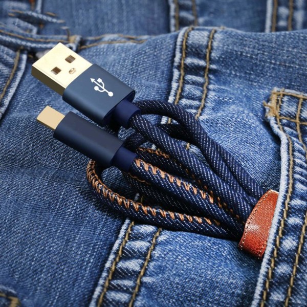 Denim-päällystetty mikro-USB-kaapeli-0,25 m Blue