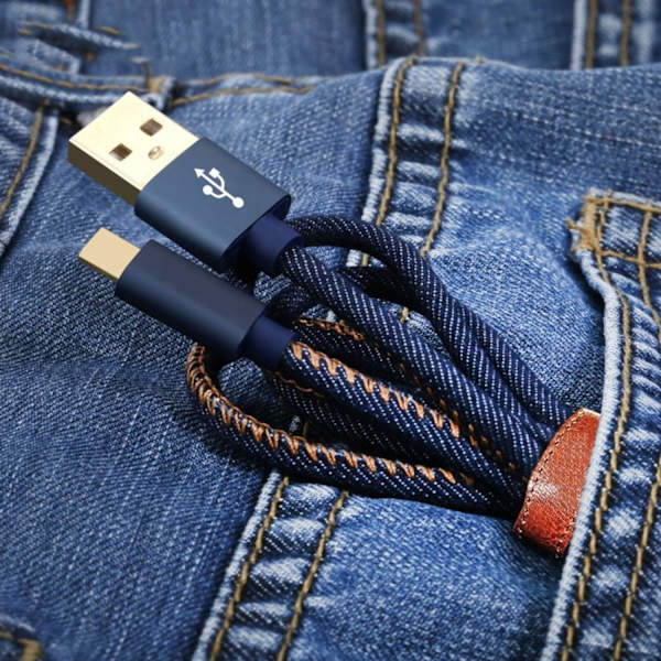 Denimbeklædt mikro-USB-kabel - 0,25m Blue