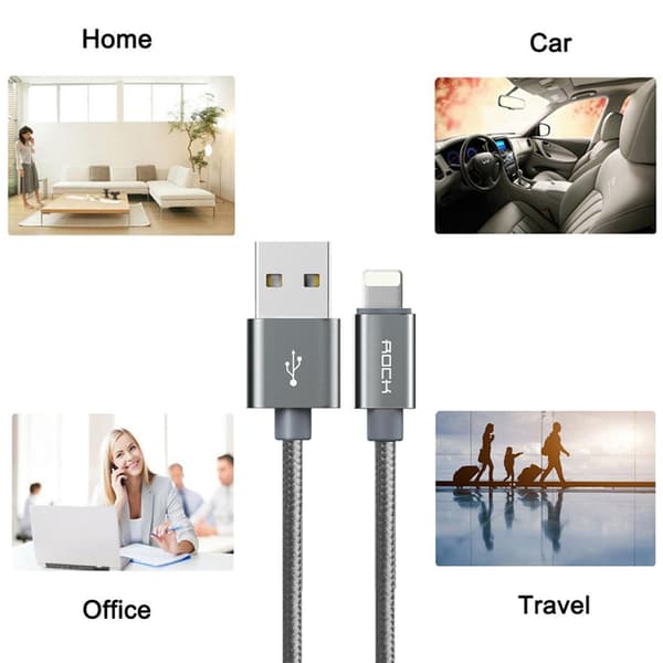 ROCK Metal Charge & Sync Lightning Cable 1m grå