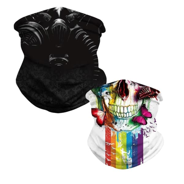 2-Pack Skull Bandana - Snygga Multifunktionella - Svart / vit multifärg one size