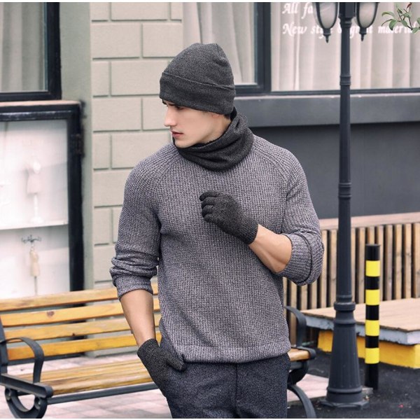 3-delt Vinter Beanie Hat Halshanskersett Dark grey one size