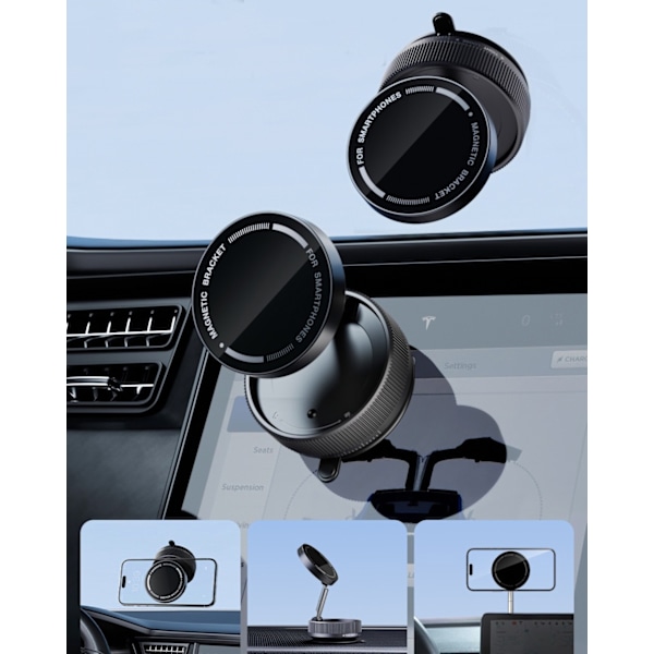 Magnetisk mobilhållare bil – vakuumsug & 360° rotation Svart