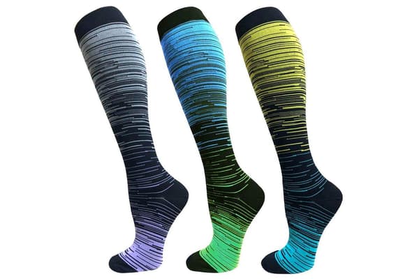 Stödstrumpor 3-pack multifärg L/XL - Rosa/Blå, Grå, Ljusblå/Blå