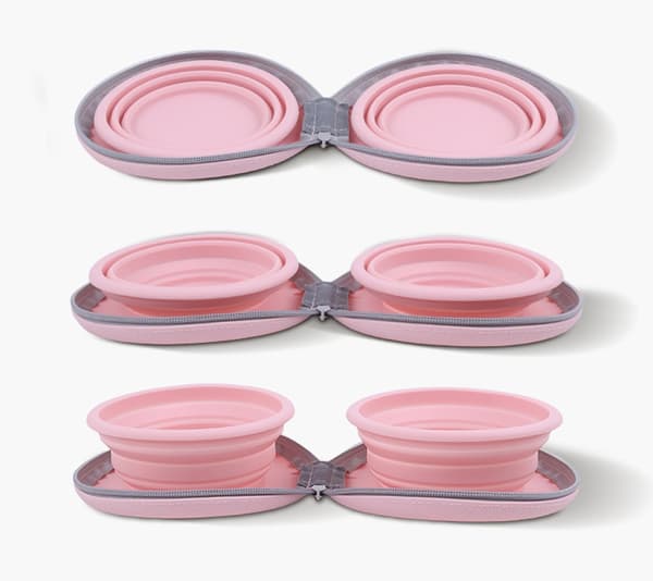 Sammenklappelig Dobbelt Madskål til Kæledyr – Perfekt til Rejser Pink