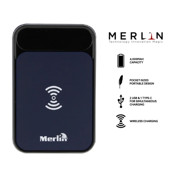 Merlin Flash 4000 Trådlös Powerbank – Portabel 4000mAh Mörkblå