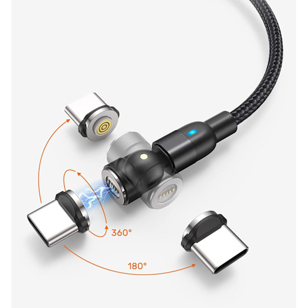 Magnetisk-kaapeli, Lightning + Micro USB + USB-C, 3A Black one size
