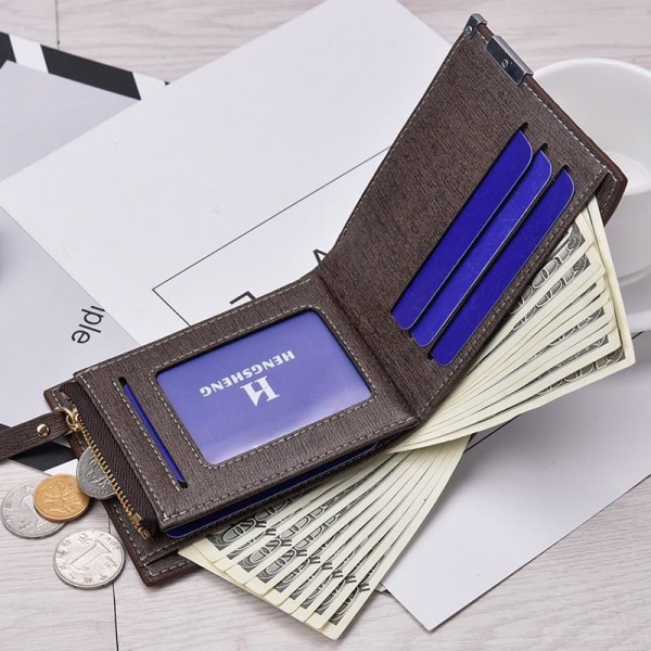Stilig plånbok med rutat mönster och metalldetalj Mörkbrun one size