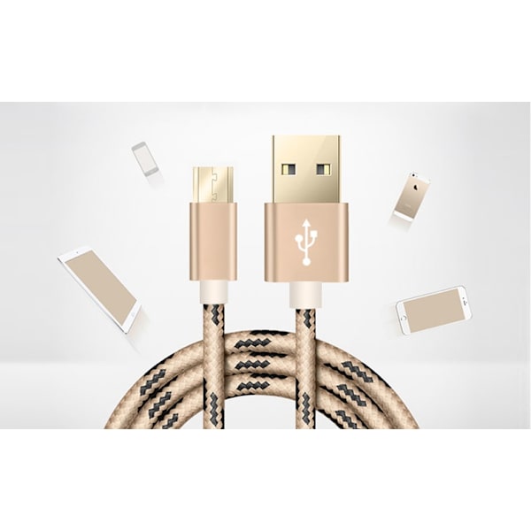 Nylon Tiger Stripes Micro-USB 3m Gold