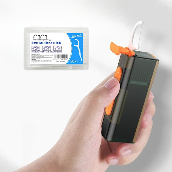 Bunt: Dental Floss Picks 50-pack & Automatisk Tandtrådsbox Svart