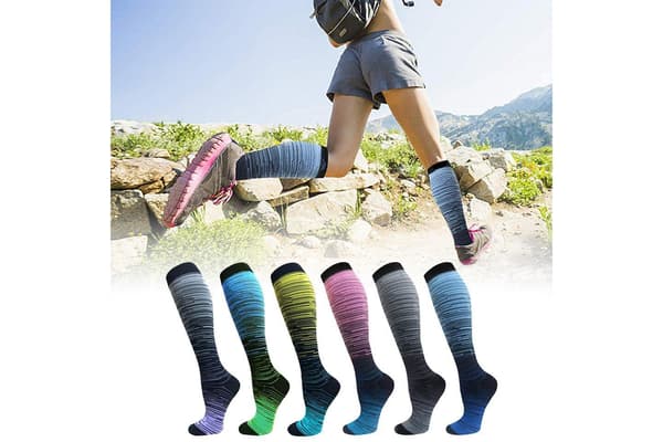 Stödstrumpor 3-pack multifärg L/XL - Rosa/Blå, Grå, Ljusblå/Blå